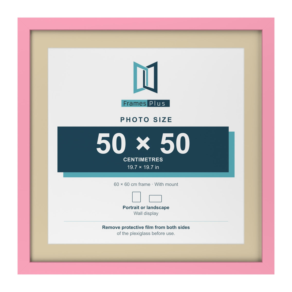 Baby Pink 60 x 60 cm picture frame with an ivory mount for a 50 x 50 cm photo