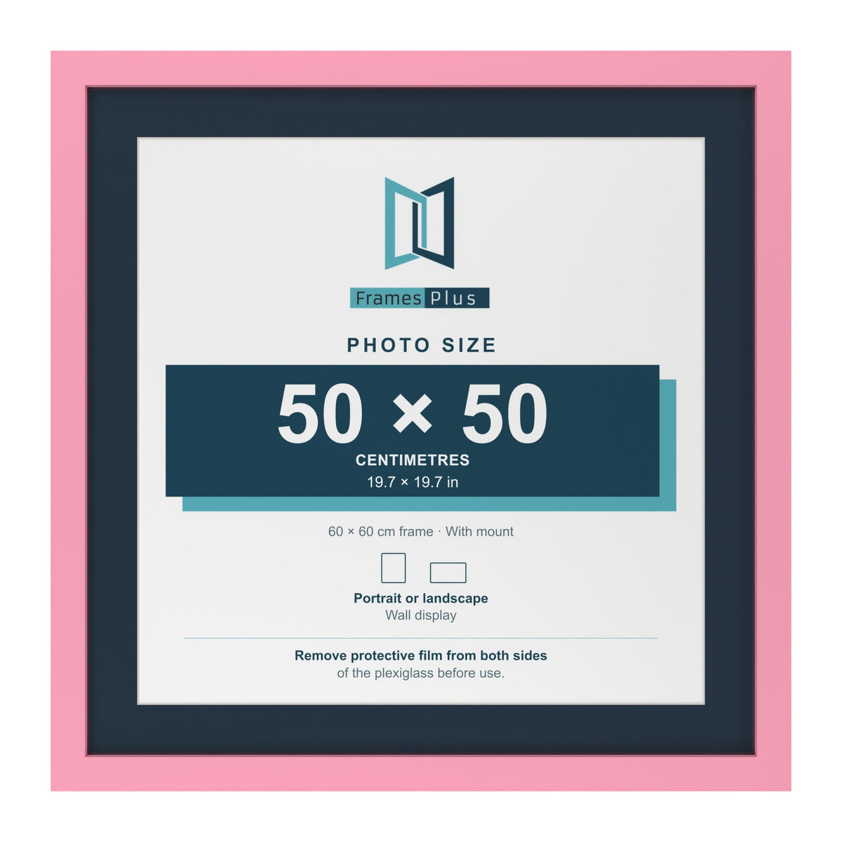 Baby Pink 60 x 60 cm picture frame with a Pacific Blue mount for a 50 x 50 cm photo