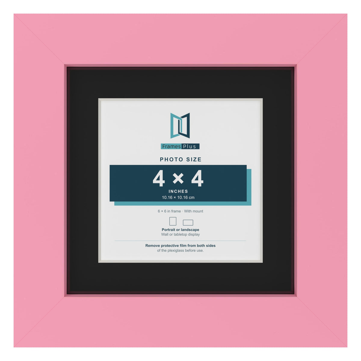 Baby Pink 6 x 6 inch picture frame with a black mount for a 4 x 4 inch photo