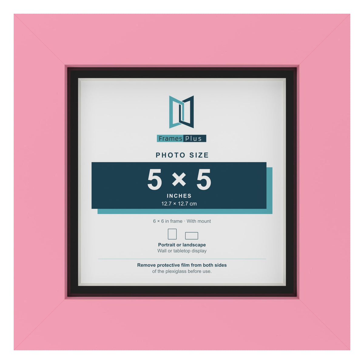 Baby Pink 6 x 6 inch picture frame with a black mount for a 5 x 5 inch photo
