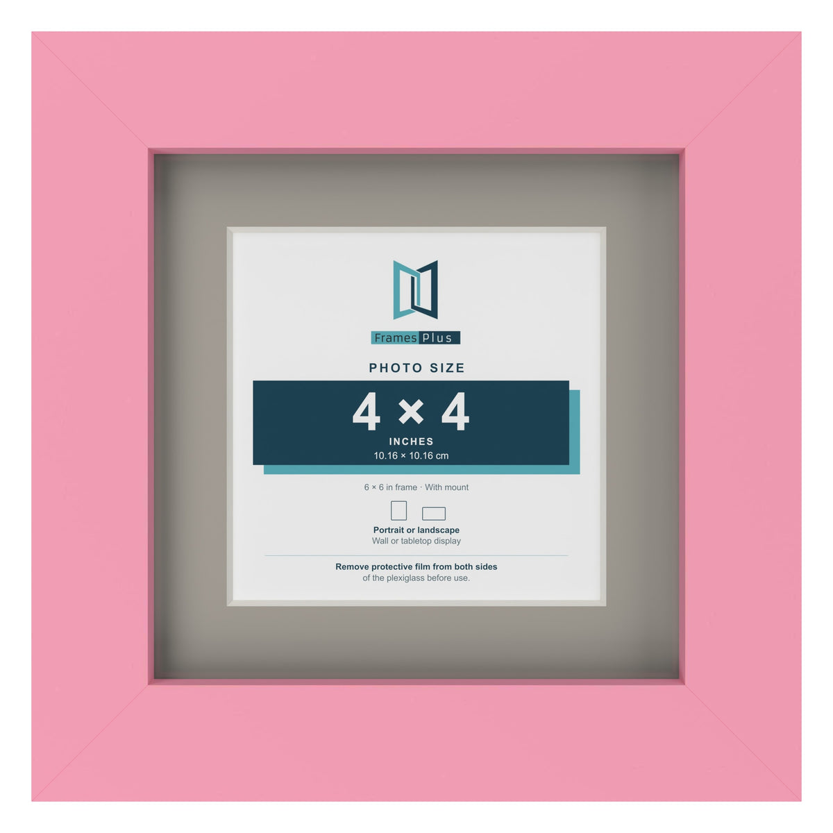 Baby Pink 6 x 6 inch picture frame with a Dawn Grey mount for a 4 x 4 inch photo