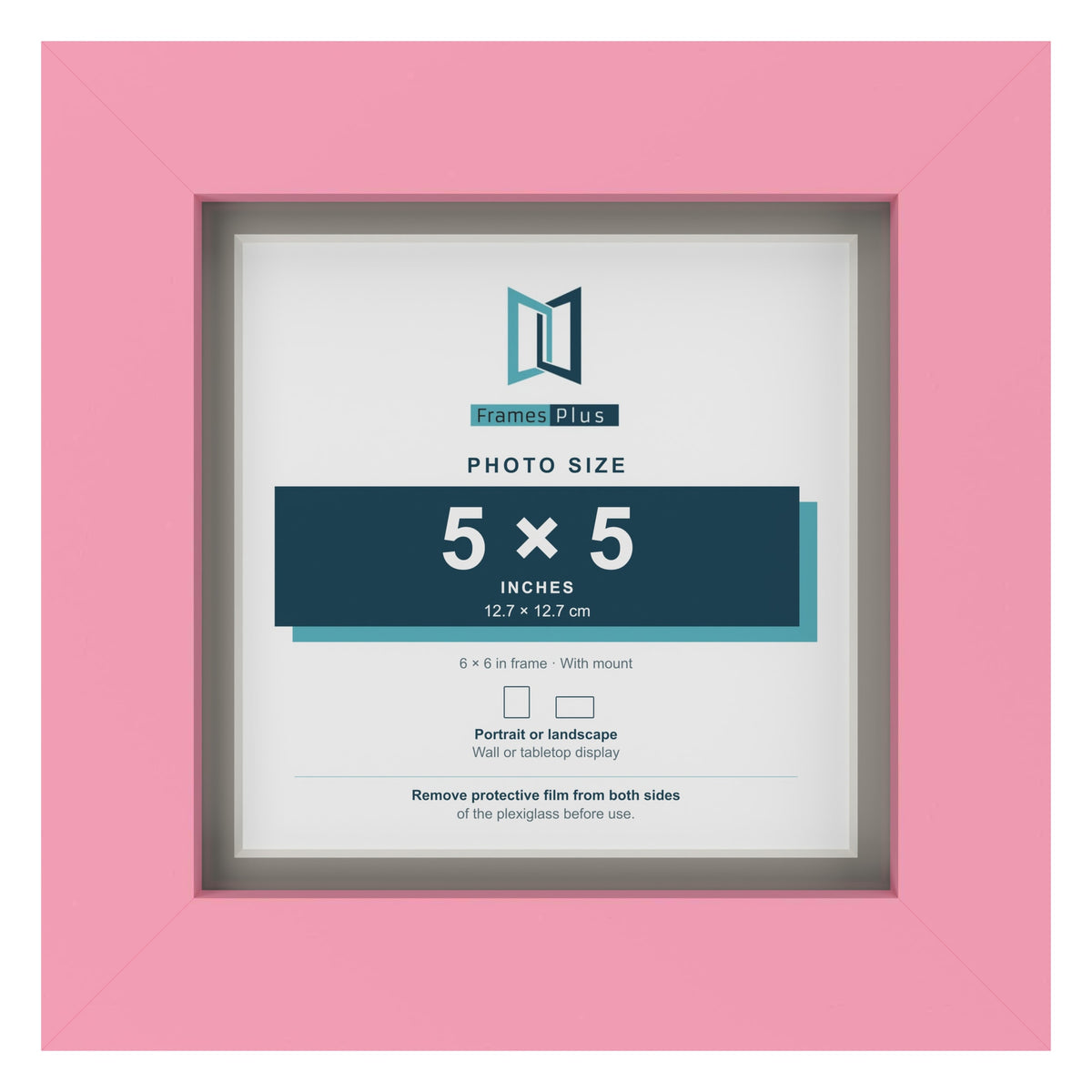 Baby Pink 6 x 6 inch picture frame with a Dawn Grey mount for a 5 x 5 inch photo