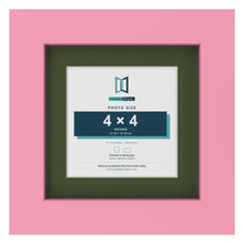 Baby Pink 6 x 6 inch picture frame with a green mount for a 4 x 4 inch photo