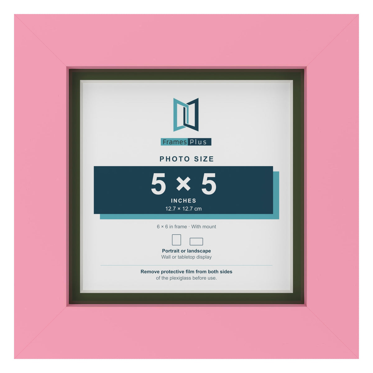 Baby Pink 6 x 6 inch picture frame with a green mount for a 5 x 5 inch photo