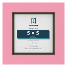 Baby Pink 6 x 6 inch picture frame with a green mount for a 5 x 5 inch photo