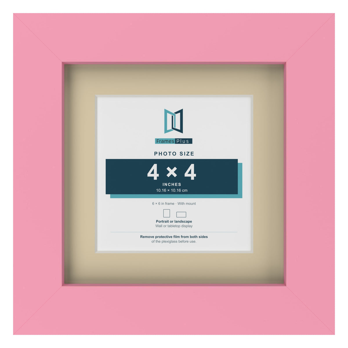 Baby Pink 6 x 6 inch picture frame with an ivory mount for a 4 x 4 inch photo