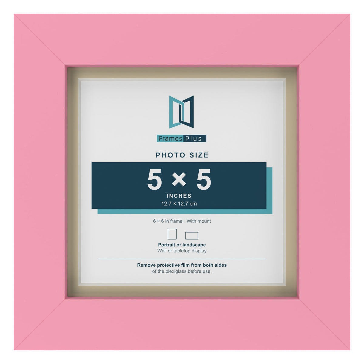 Baby Pink 6 x 6 inch picture frame with an ivory mount for a 5 x 5 inch photo