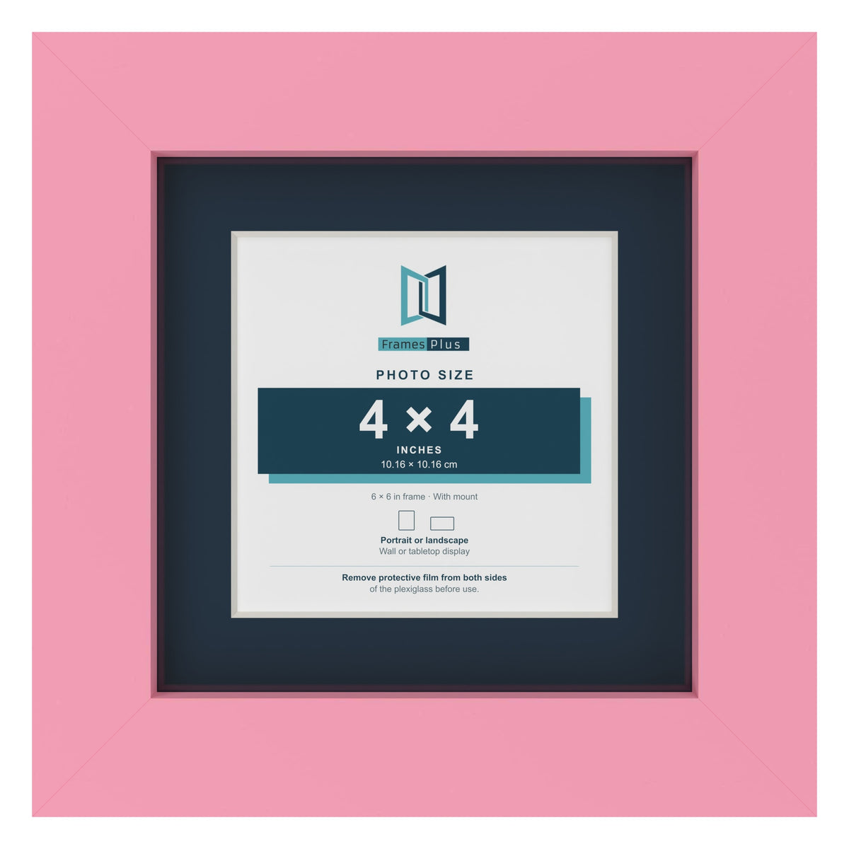Baby Pink 6 x 6 inch picture frame with a Pacific Blue mount for a 4 x 4 inch photo