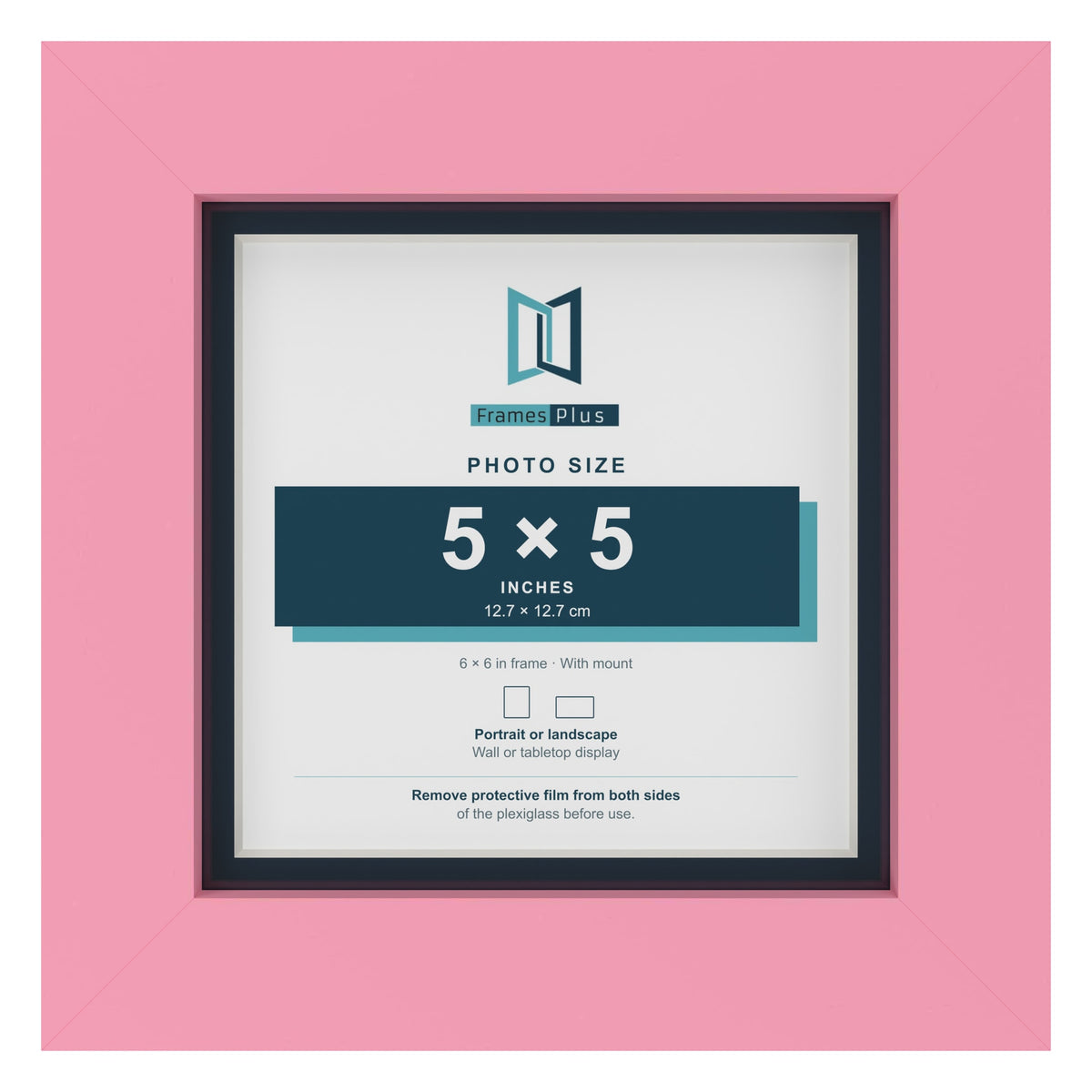 Baby Pink 6 x 6 inch picture frame with a Pacific Blue mount for a 5 x 5 inch photo