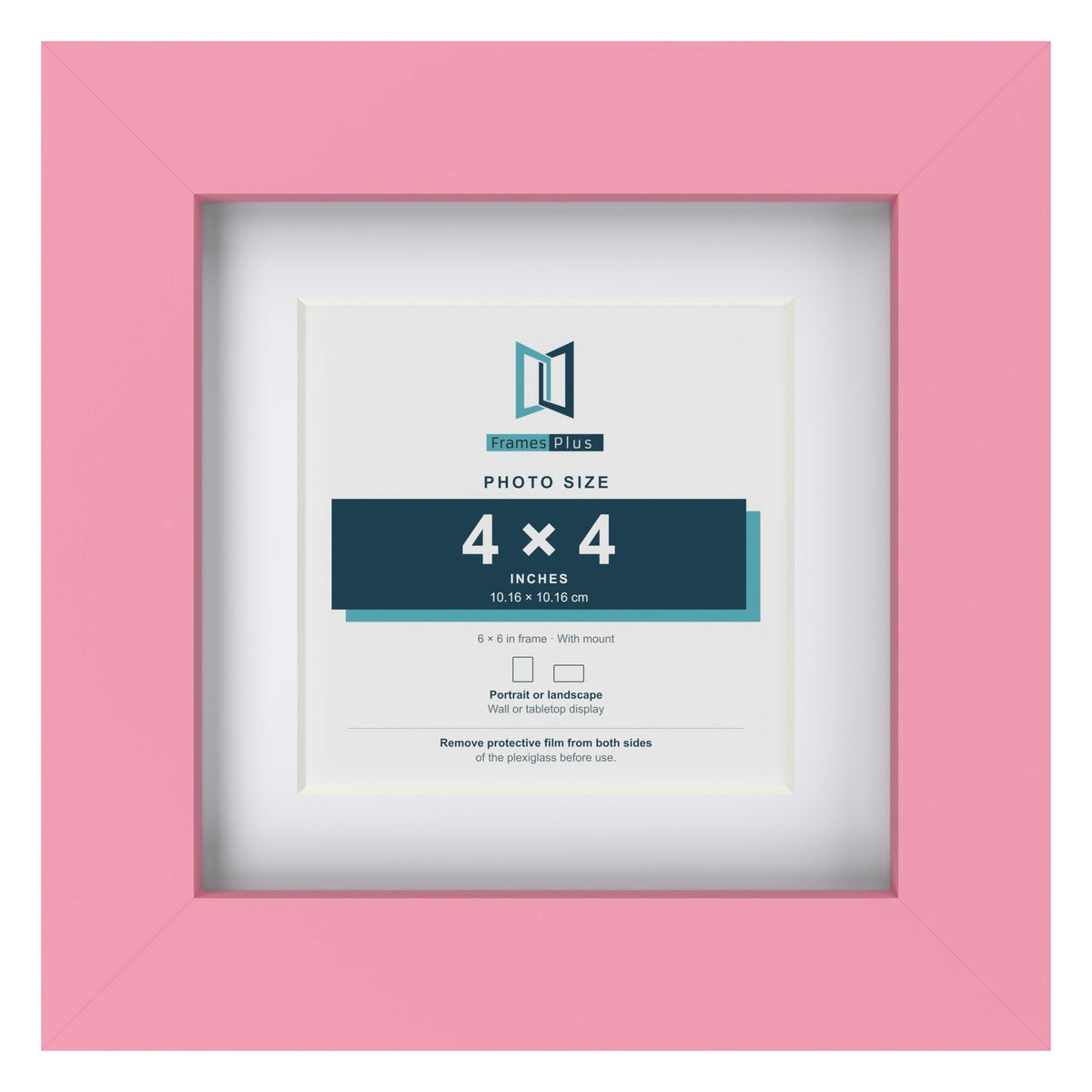 Baby Pink 6 x 6 inch picture frame with a white mount for a 4 x 4 inch photo