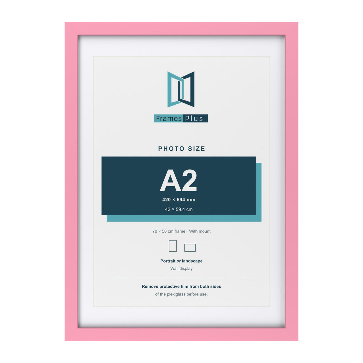 Baby Pink 70 x 50 cm picture frame with a white mount for an A2 photo