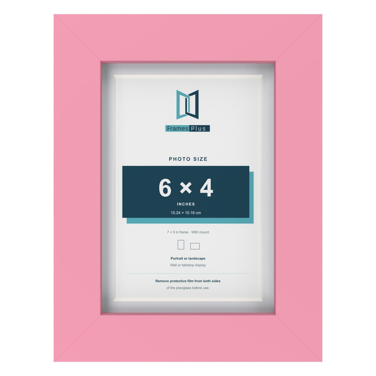 Baby Pink 7 x 5 inch picture frame with a white mount for a 6 x 4 inch photo