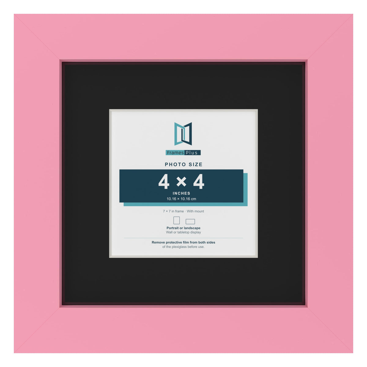 Baby Pink 7 x 7 inch picture frame with a black mount for a 4 x 4 inch photo