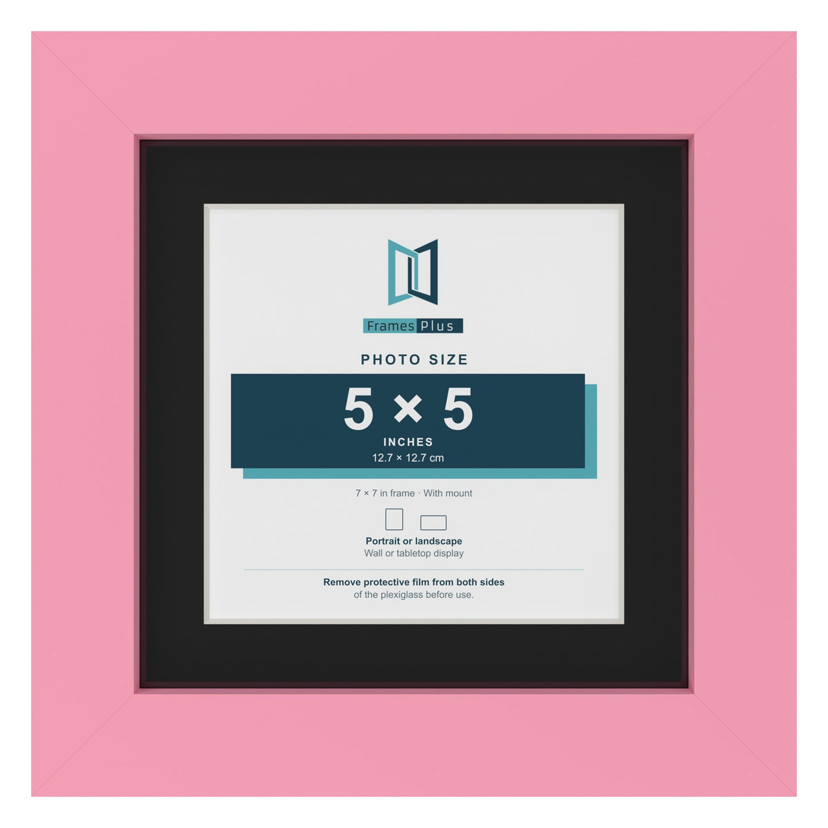 Baby Pink 7 x 7 inch picture frame with a black mount for a 5 x 5 inch photo