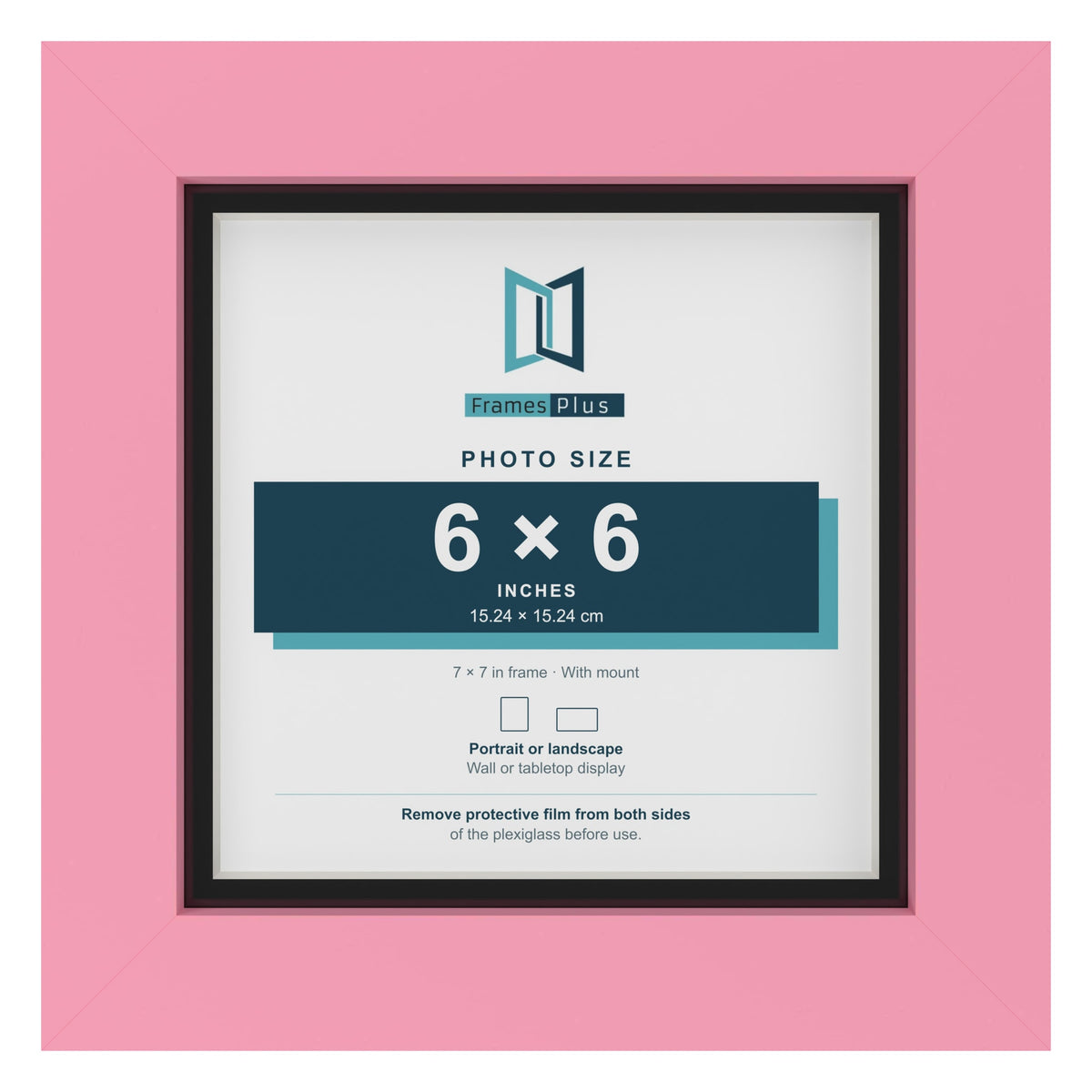 Baby Pink 7 x 7 inch picture frame with a black mount for a 6 x 6 inch photo