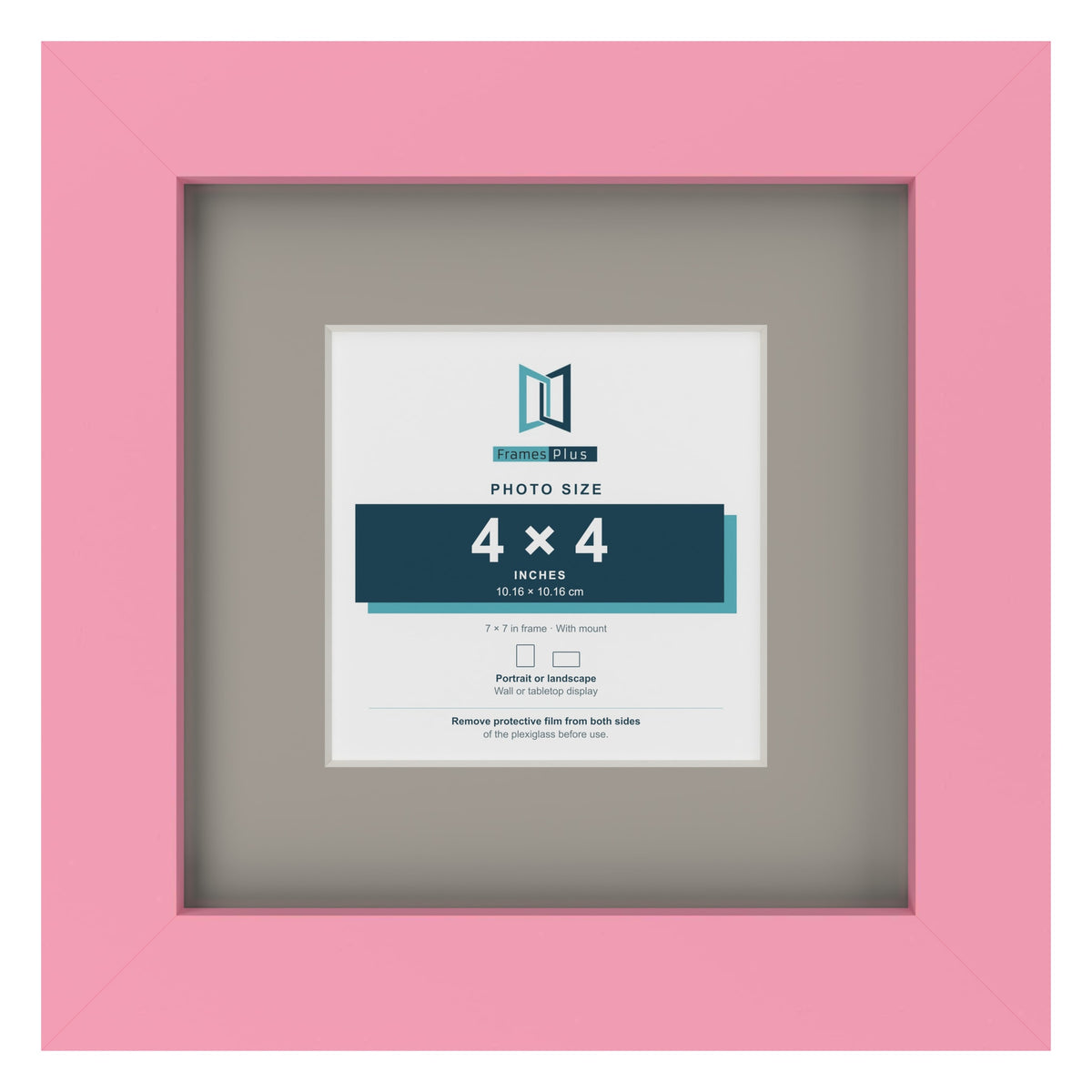 Baby Pink 7 x 7 inch picture frame with a Dawn Grey mount for a 4 x 4 inch photo