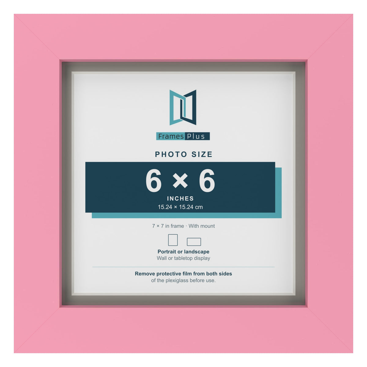 Baby Pink 7 x 7 inch picture frame with a Dawn Grey mount for a 6 x 6 inch photo