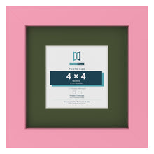 Baby Pink 7 x 7 inch picture frame with a green mount for a 4 x 4 inch photo