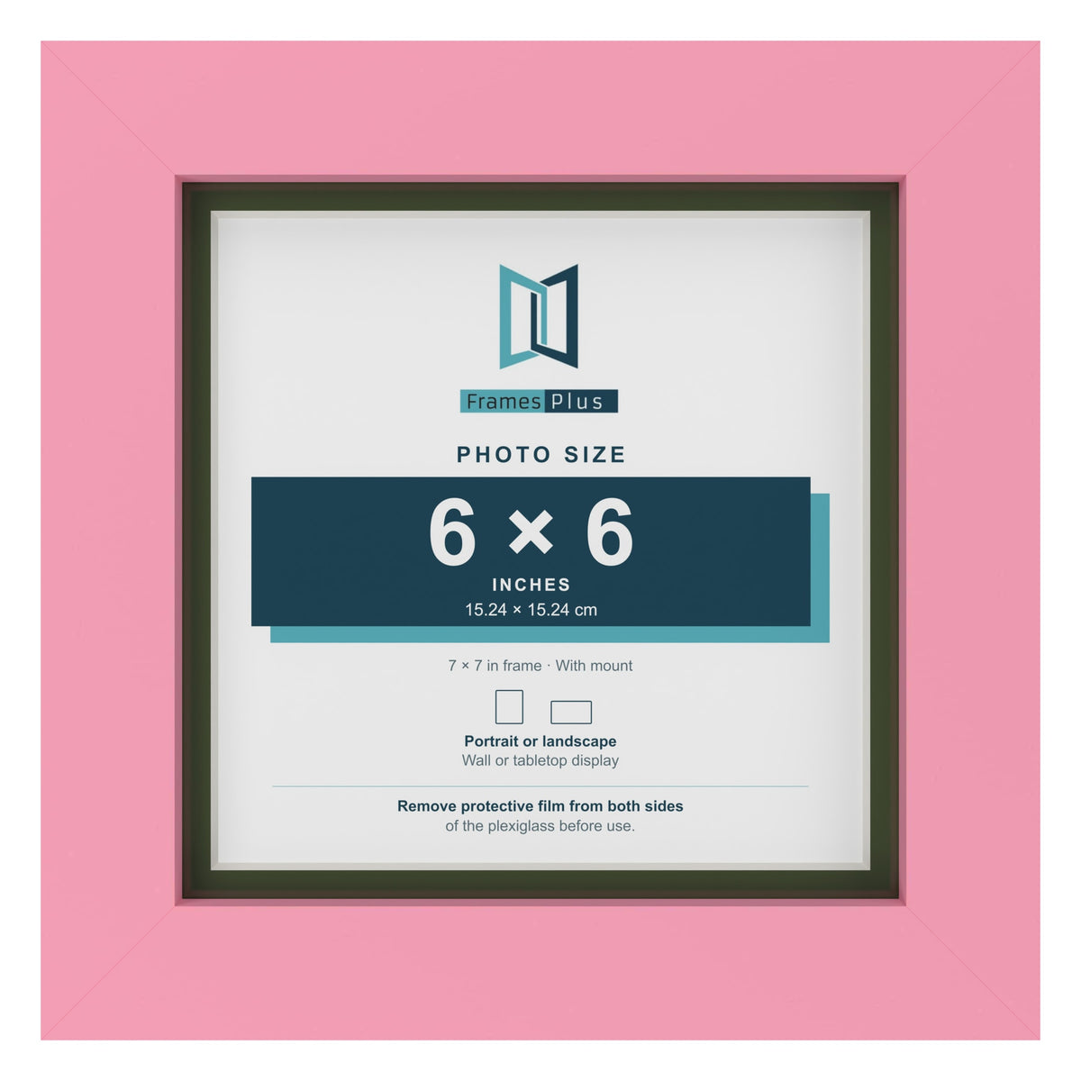 Baby Pink 7 x 7 inch picture frame with a green mount for a 6 x 6 inch photo