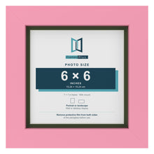 Baby Pink 7 x 7 inch picture frame with a green mount for a 6 x 6 inch photo
