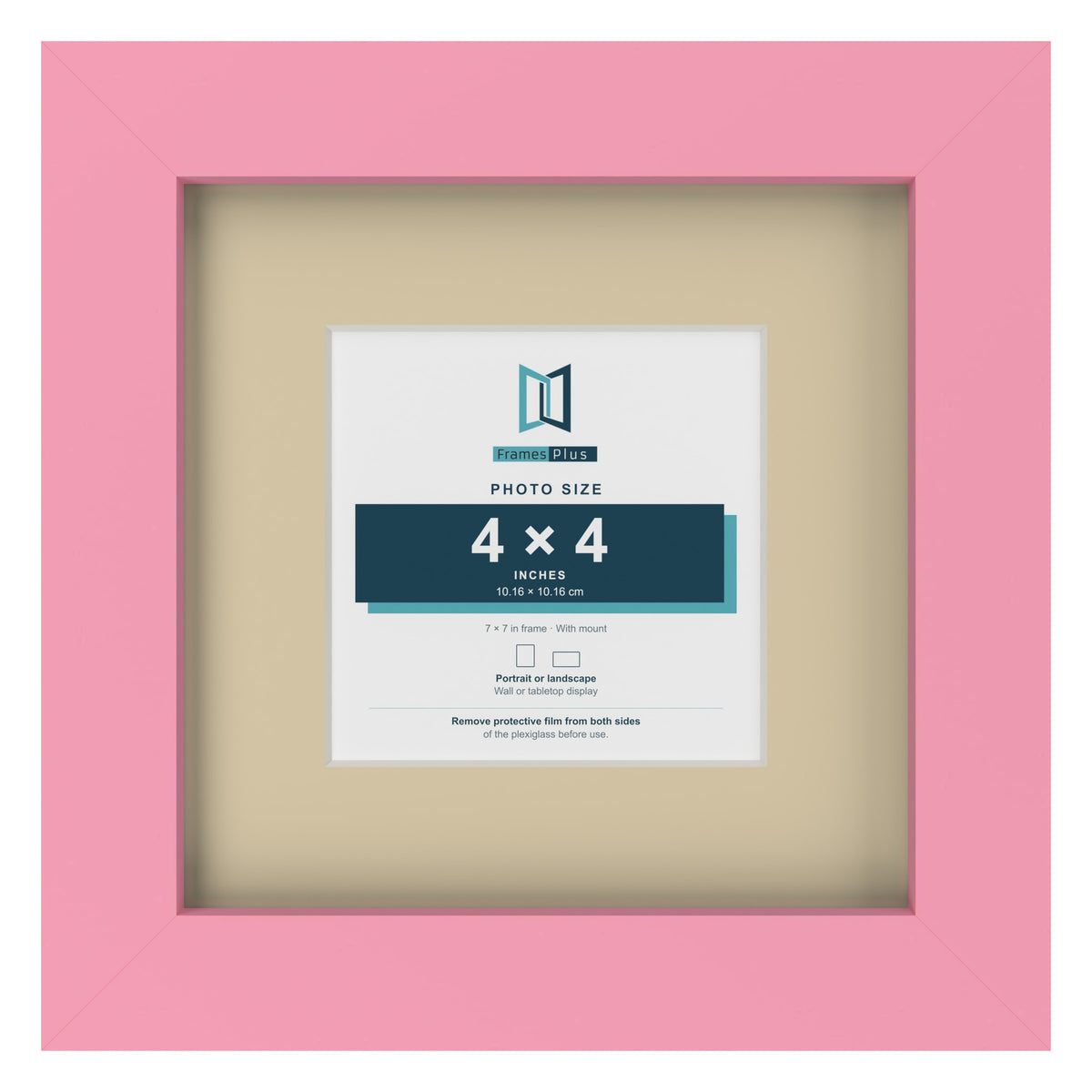 Baby Pink 7 x 7 inch picture frame with an ivory mount for a 4 x 4 inch photo