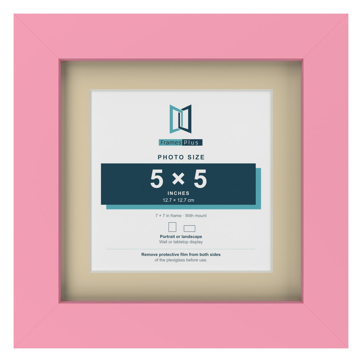 Baby Pink 7 x 7 inch picture frame with an ivory mount for a 5 x 5 inch photo