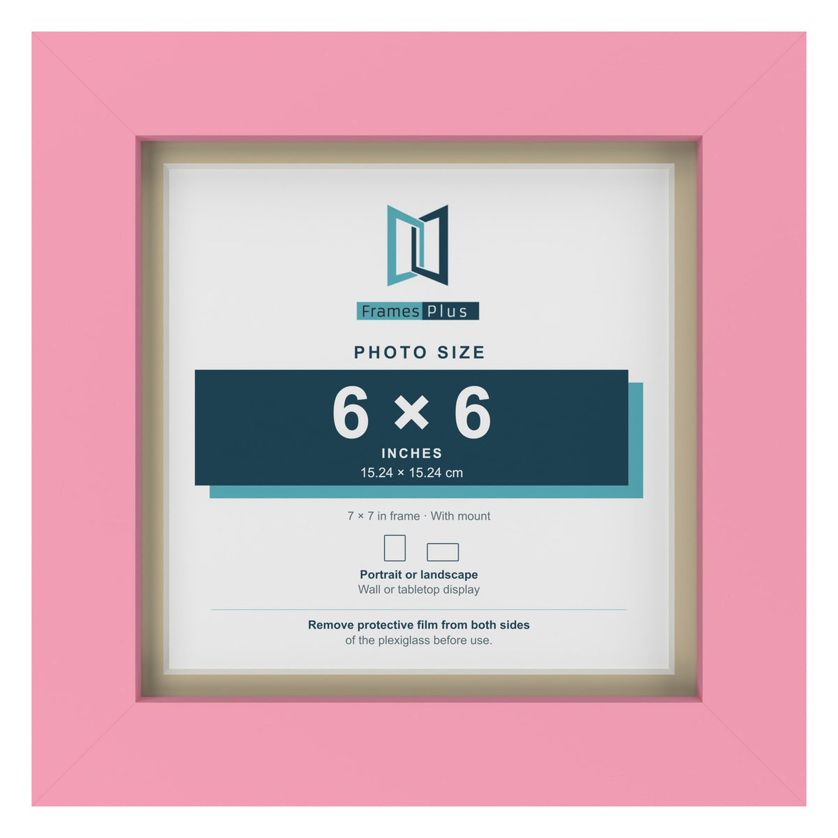Baby Pink 7 x 7 inch picture frame with an ivory mount for a 6 x 6 inch photo