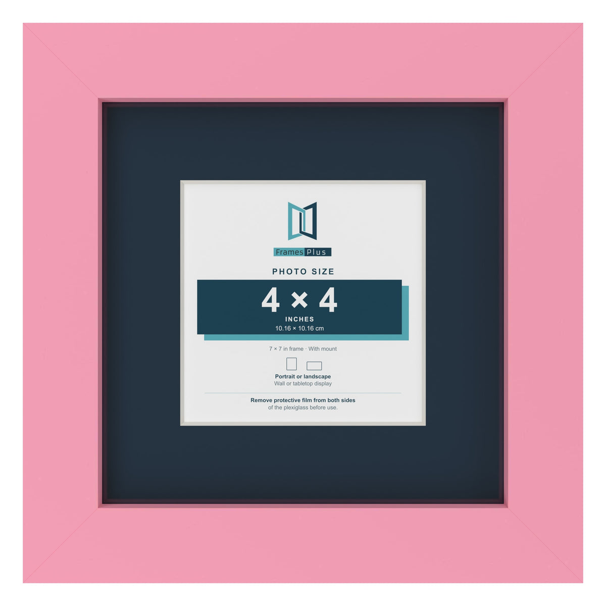 Baby Pink 7 x 7 inch picture frame with a Pacific Blue mount for a 4 x 4 inch photo