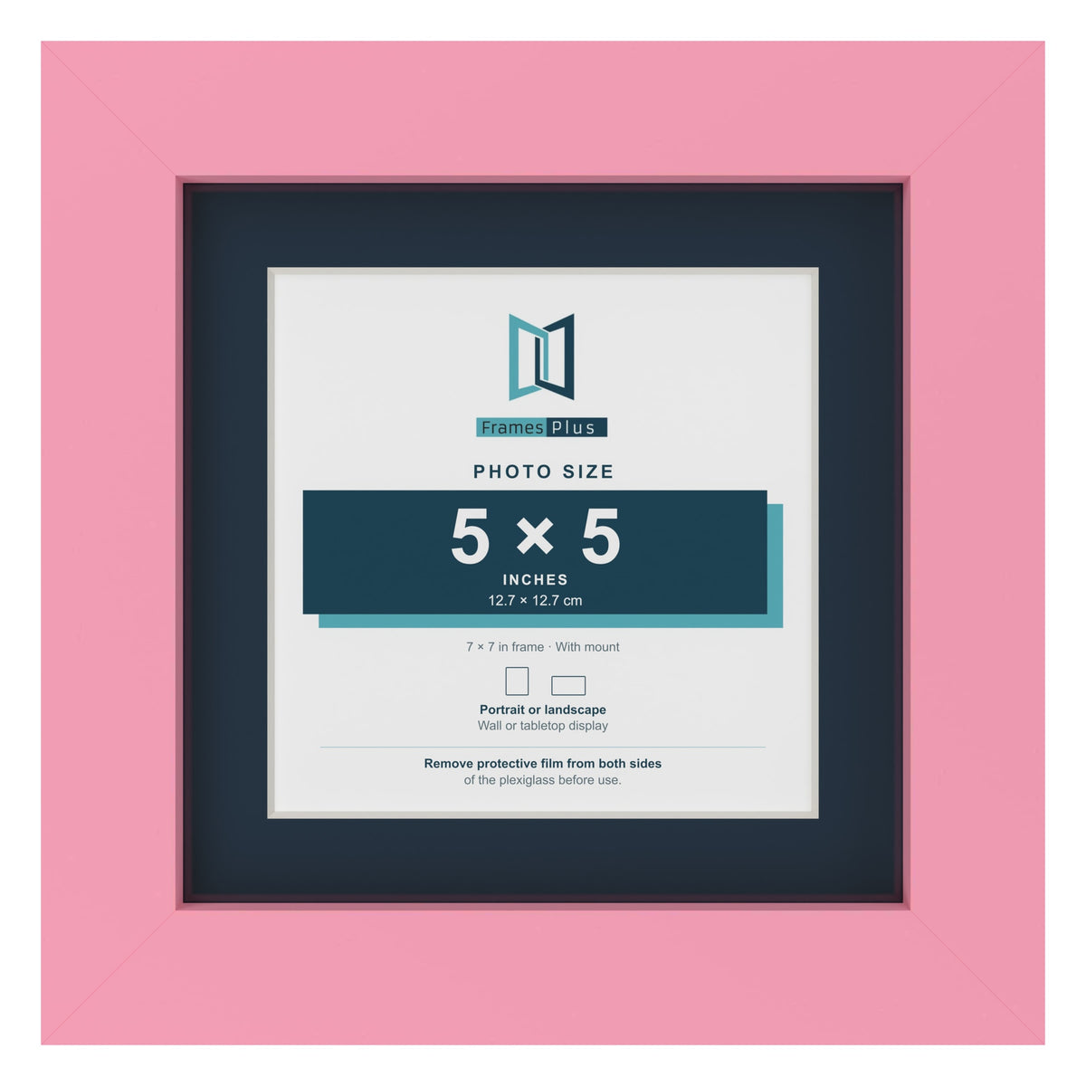 Baby Pink 7 x 7 inch picture frame with a Pacific Blue mount for a 5 x 5 inch photo