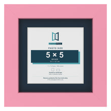 Baby Pink 7 x 7 inch picture frame with a Pacific Blue mount for a 5 x 5 inch photo