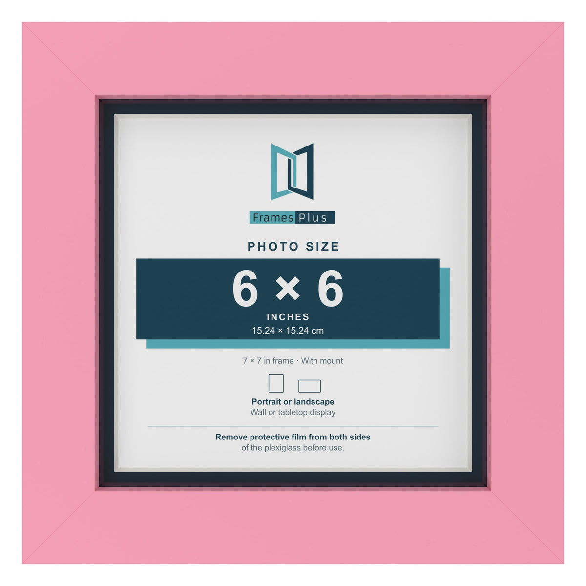 Baby Pink 7 x 7 inch picture frame with a Pacific Blue mount for a 6 x 6 inch photo