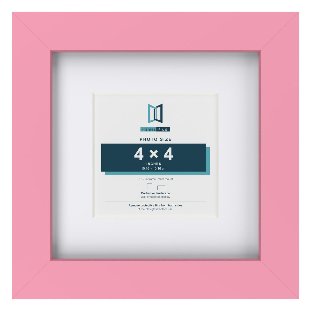 Baby Pink 7 x 7 inch picture frame with a white mount for a 4 x 4 inch photo