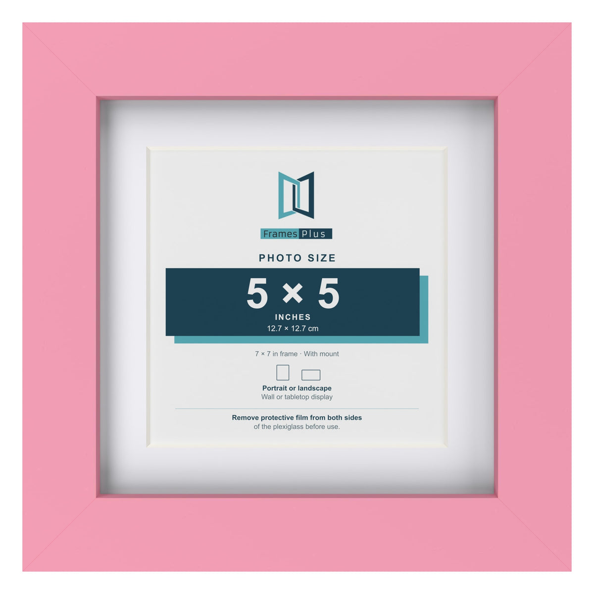 Baby Pink 7 x 7 inch picture frame with a white mount for a 5 x 5 inch photo