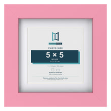 Baby Pink 7 x 7 inch picture frame with a white mount for a 5 x 5 inch photo