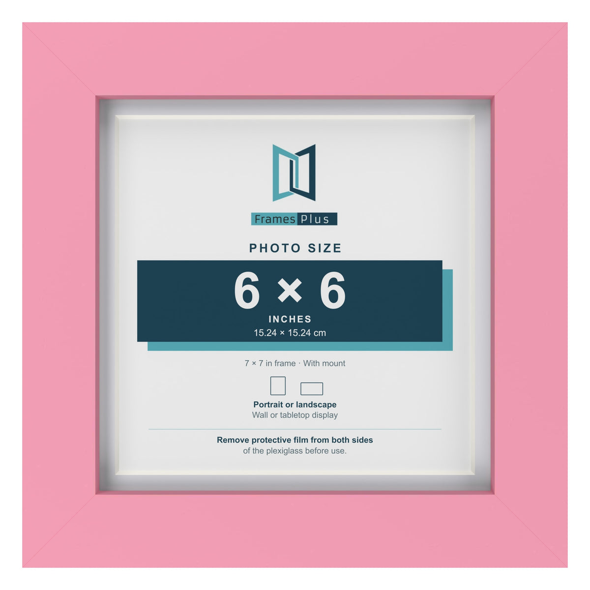 Baby Pink 7 x 7 inch picture frame with a white mount for a 6 x 6 inch photo