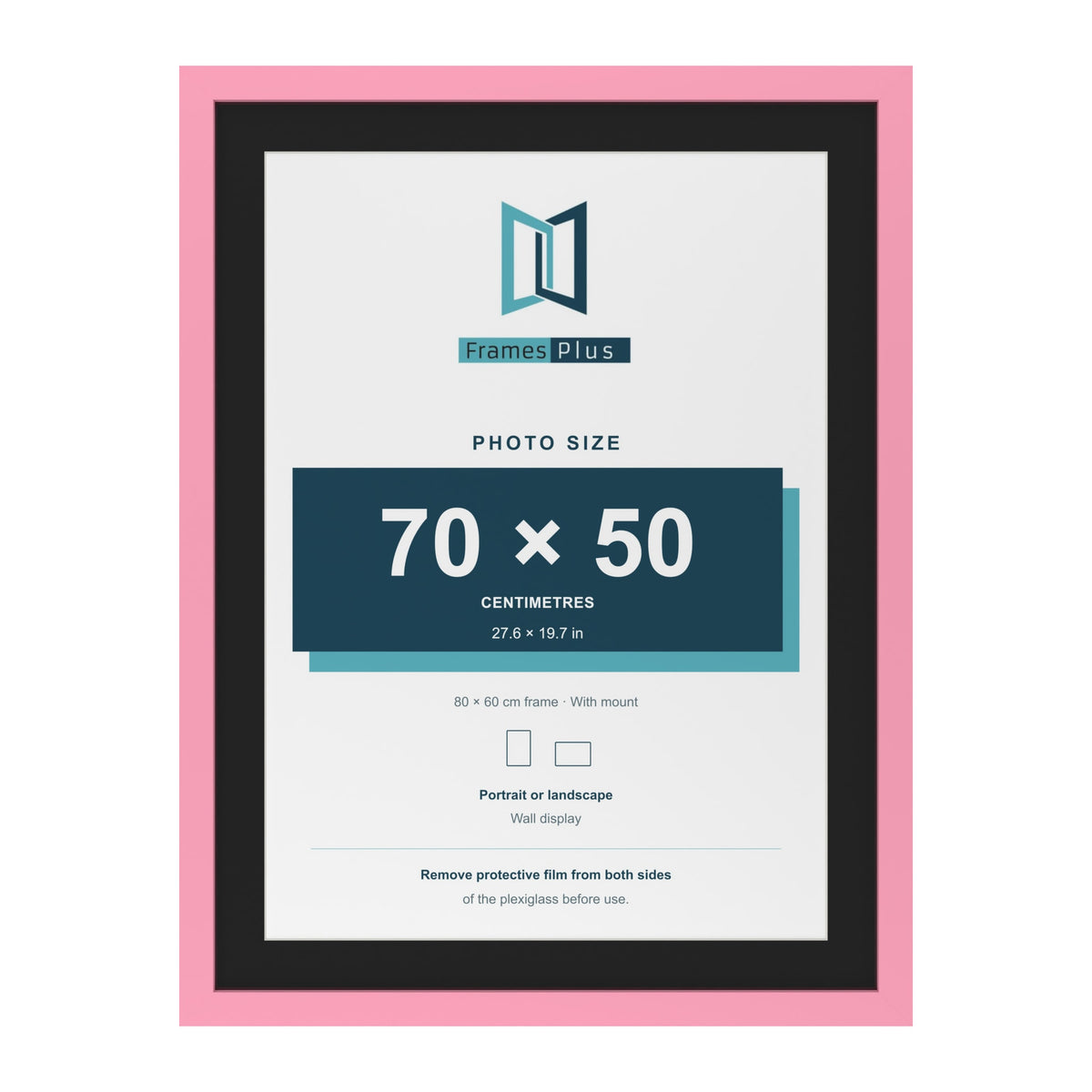 Baby Pink 80 x 60 cm picture frame with a black mount for a 70 x 50 cm photo