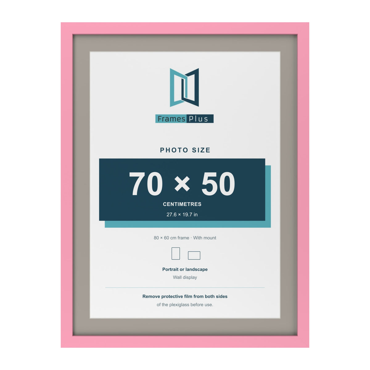 Baby Pink 80 x 60 cm picture frame with a Dawn Grey mount for a 70 x 50 cm photo