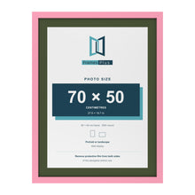 Baby Pink 80 x 60 cm picture frame with a green mount for a 70 x 50 cm photo