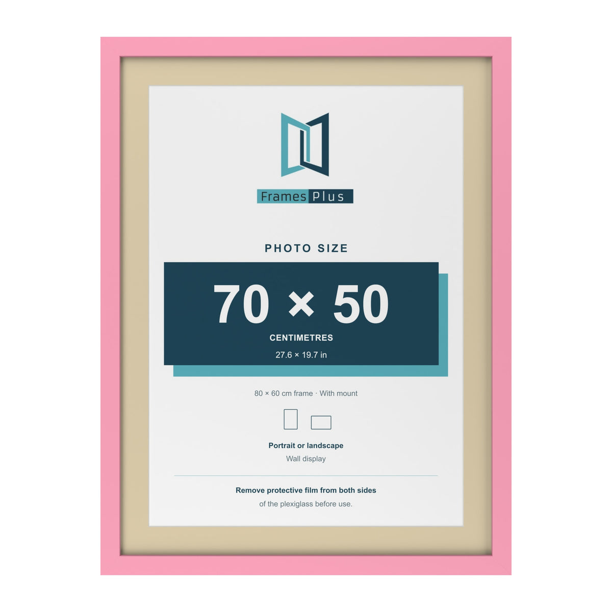 Baby Pink 80 x 60 cm picture frame with an ivory mount for a 70 x 50 cm photo