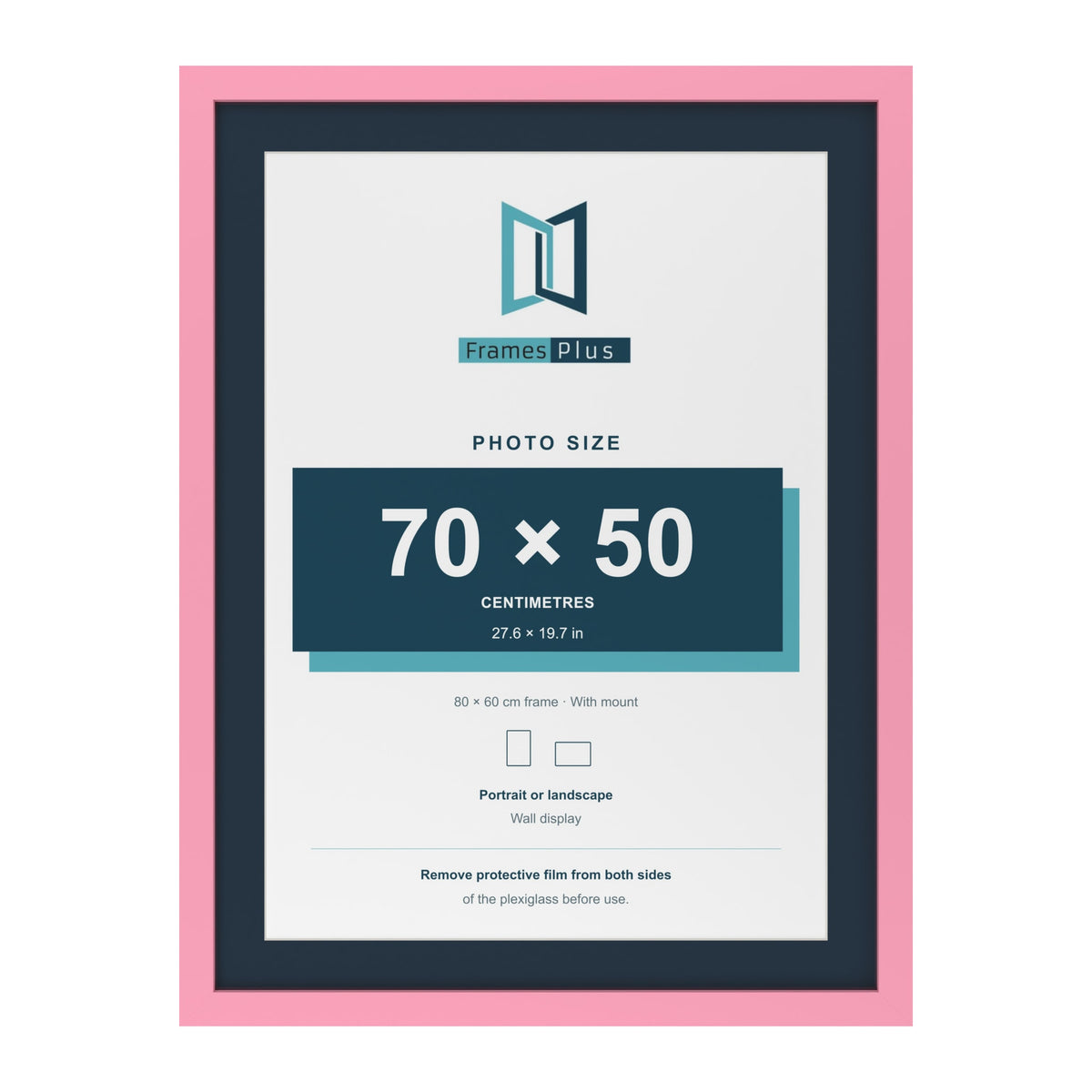 Baby Pink 80 x 60 cm picture frame with a Pacific Blue mount for a 70 x 50 cm photo