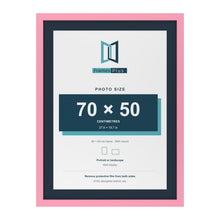 Baby Pink 80 x 60 cm picture frame with a Pacific Blue mount for a 70 x 50 cm photo