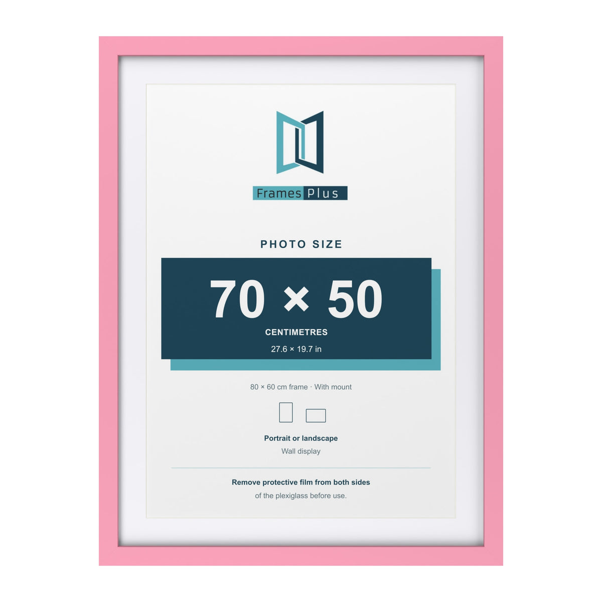 Baby Pink 80 x 60 cm picture frame with a white mount for a 70 x 50 cm photo