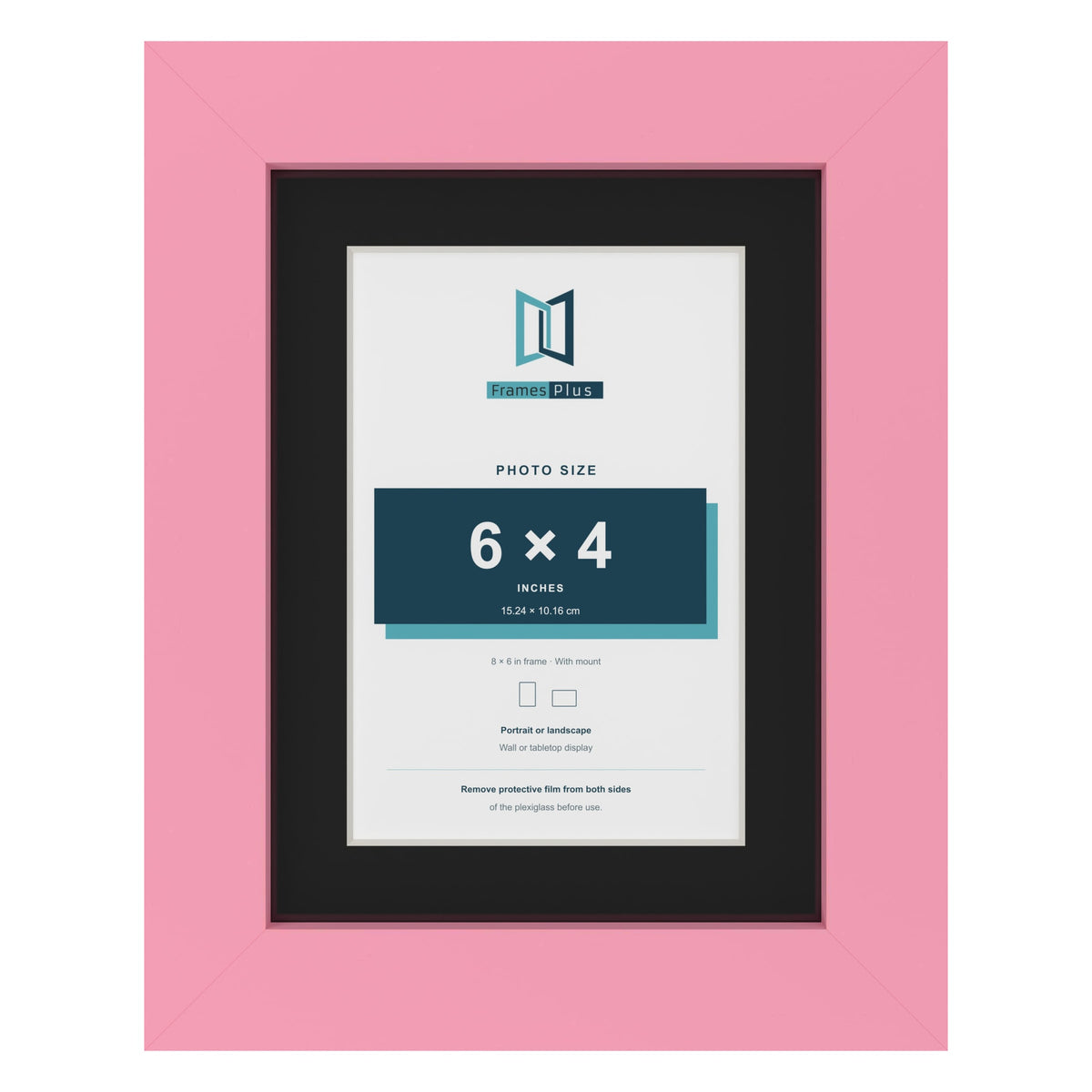 Baby Pink 8 x 6 inch picture frame with a black mount for a 6 x 4 inch photo