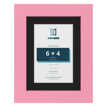 Baby Pink 8 x 6 inch picture frame with a black mount for a 6 x 4 inch photo