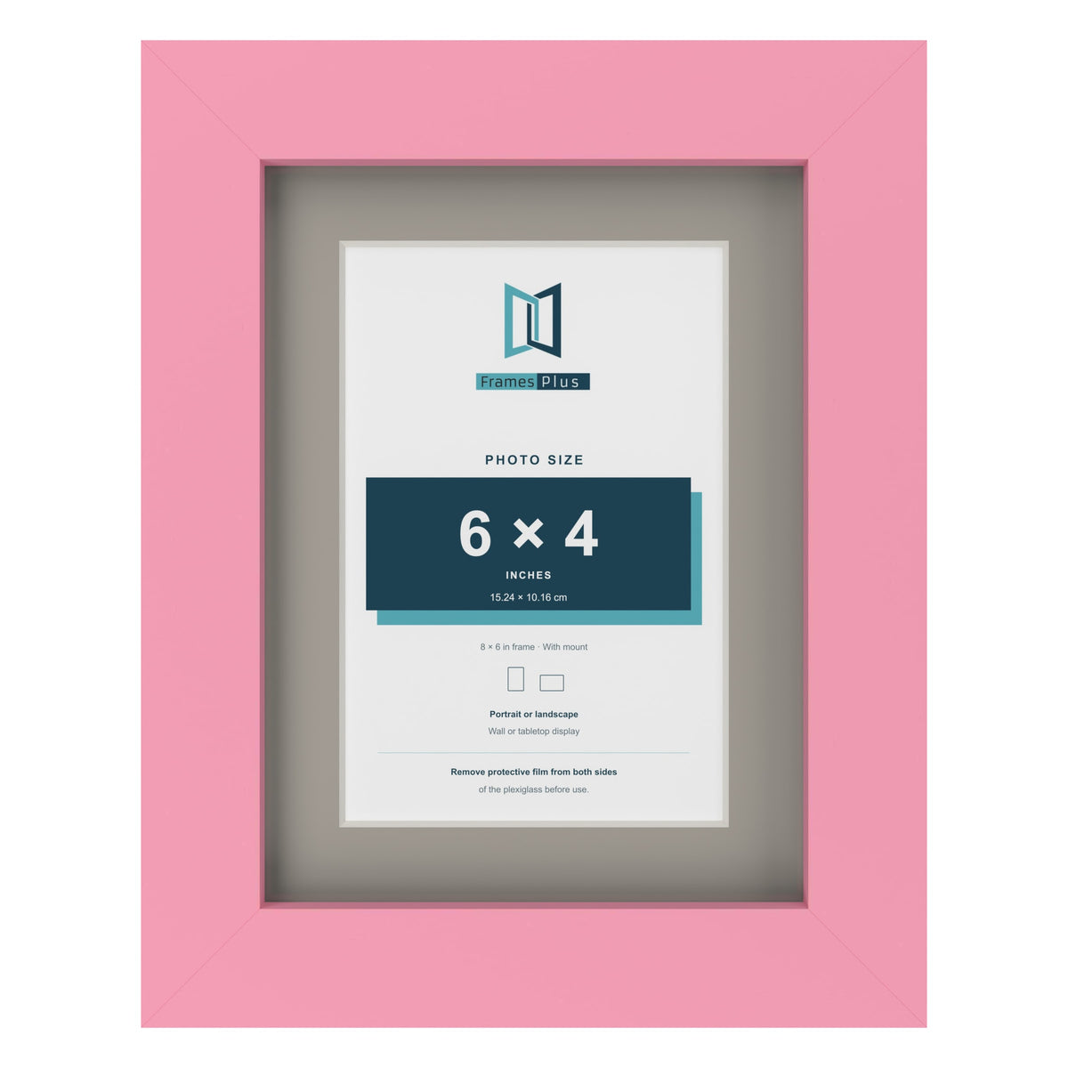 Baby Pink 8 x 6 inch picture frame with a Dawn Grey mount for a 6 x 4 inch photo