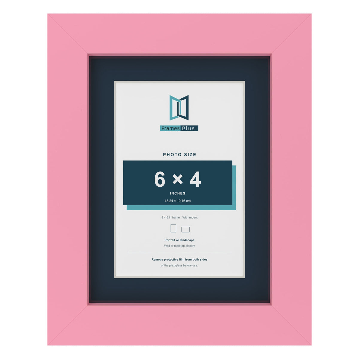 Baby Pink 8 x 6 inch picture frame with a Pacific Blue mount for a 6 x 4 inch photo