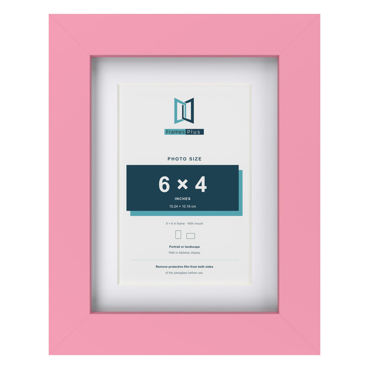 Baby Pink 8 x 6 inch picture frame with a white mount for a 6 x 4 inch photo