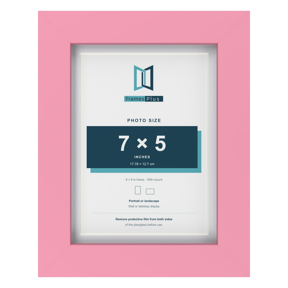 Baby Pink 8 x 6 inch picture frame with a white mount for a 7 x 5 inch photo