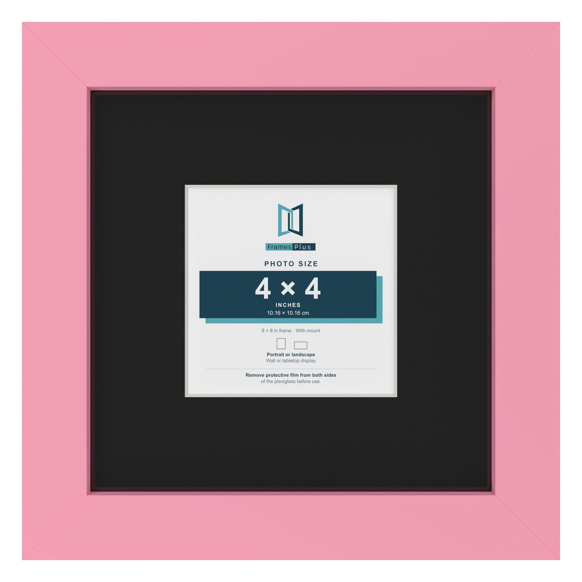 Baby Pink 8 x 8 inch picture frame with a black mount for a 4 x 4 inch photo