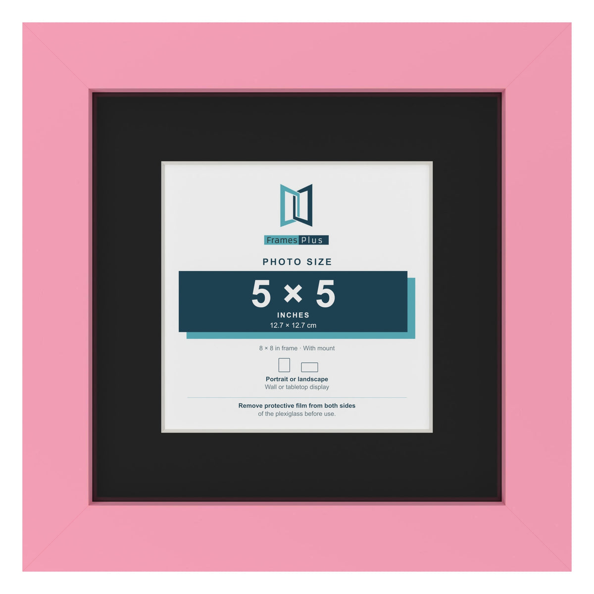 Baby Pink 8 x 8 inch picture frame with a black mount for a 5 x 5 inch photo
